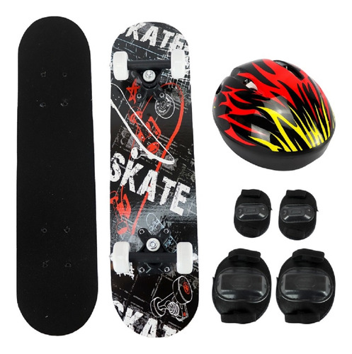 Kit Skate Infantil Capacete Joelheira 60cm Cotoveleira