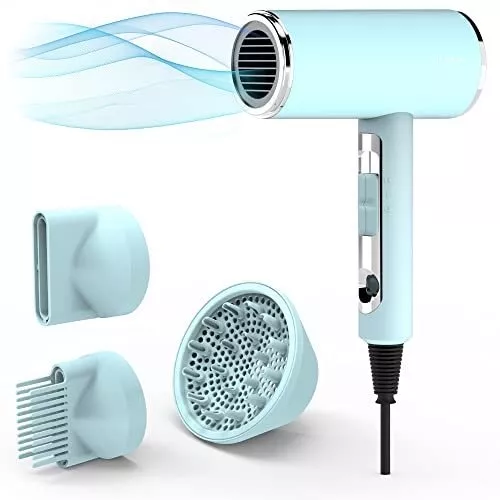 Mini secador de pelo con difusor para cabello rizado | Secado ultrarrápido  y secador de pelo silencioso | Secador de pelo profesional con motor sin