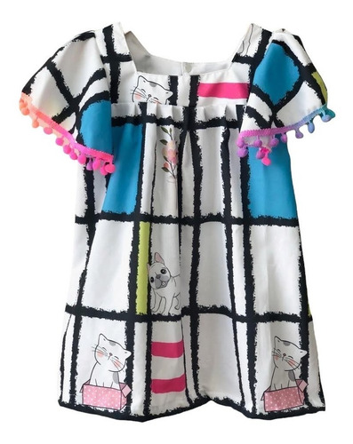 Vestido Infantil Colorido Aquarela Tucano Gatinho Criança