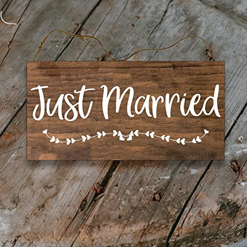 Letrero Madera 3.9 X 7.9 In Texto Ingl  Just Married  Para