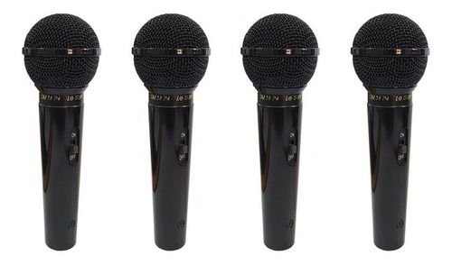 Kit 4 Microfone Leson Sm 58 P4 Preto Brilhante Karaokê 