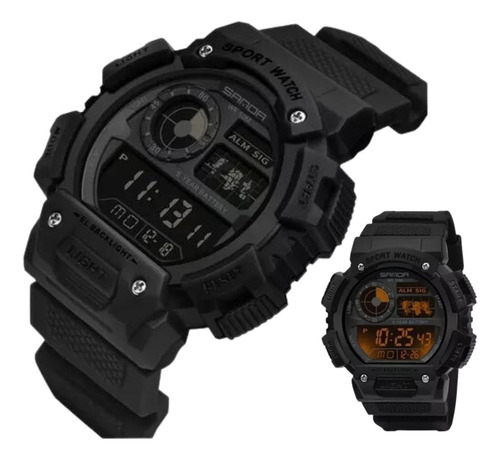 Relógio Masculino Sanda Militar Cronômetro Digital Led Cor da correia Preto