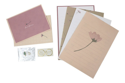 Kit 4 Papéis De Carta & 2 Envelopes Flor