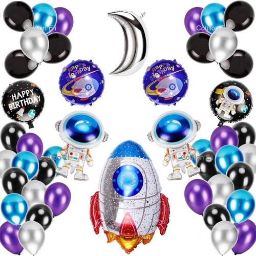 Kit Deco Cumple Globos Nave Espacial  Astronauta Cohete 