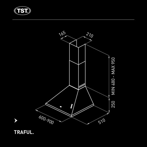 Imagen 7 de 10 de Extractor Cocina Tst Traful Ac. Inox Pared 600mmx250mmx510mm