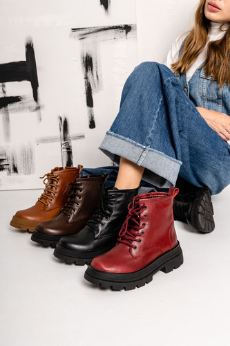 Borcegos Mujer Cuero Urbanos Acordonados Botas Moda Abril