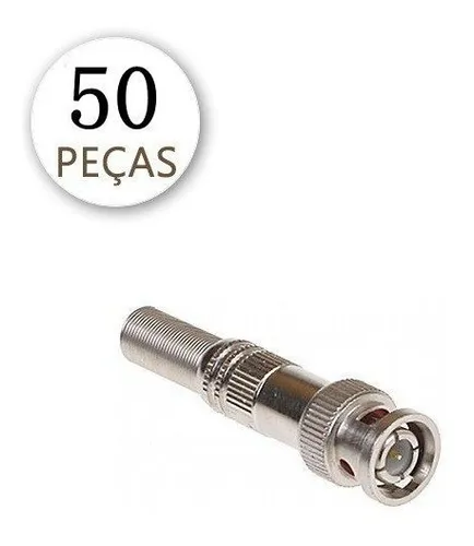 Conector Bnc Com Mola E Parafuso 4mm Cftv Com 50 Peças