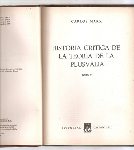 Historia Critica De La Teoria Plusvalia Tomo 5 Marx Cartago 