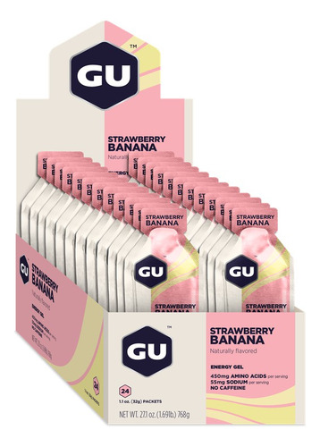 Caja De 24 Geles Gu Strawberry Banana Gel Energético