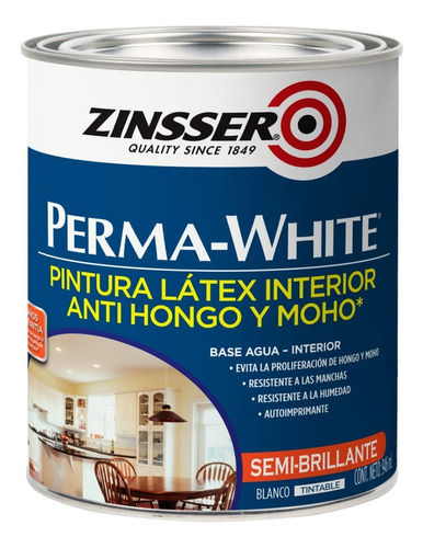 Imagen 1 de 8 de Pintura Latex Interior Perma-white Anti Hongo Y Moho .946l