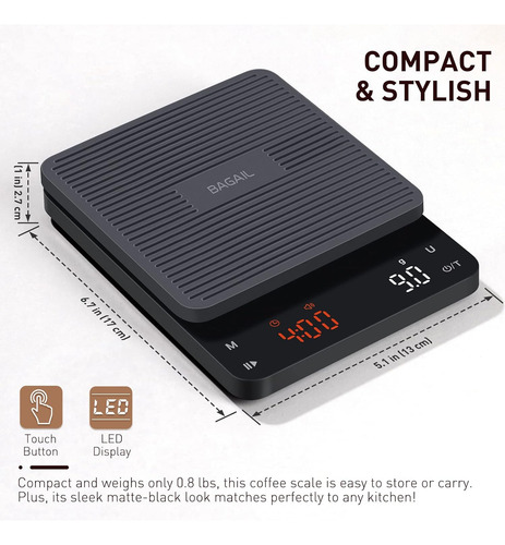 Báscula De Café Bagail Basics Con Temporizador, 0,1g De A...