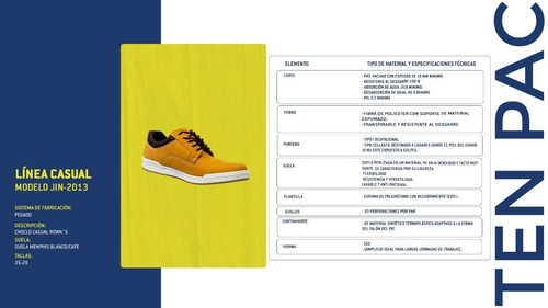 Imagen 6 de 6 de Calzado Ten-pac Choclo Casual Rowins Color Amarillo