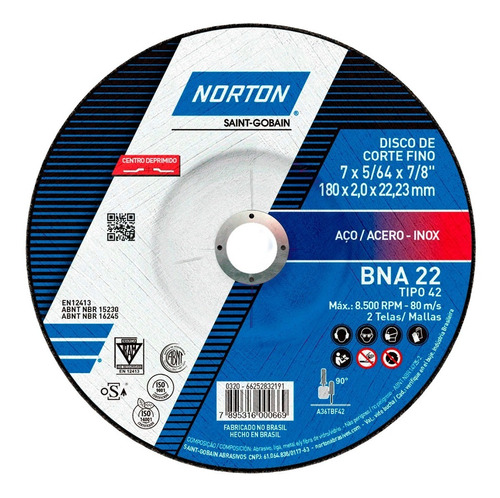 Disco Corte Plano Bna22 Ox. Aluminio 228 6x0 X22,2mm Norton