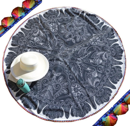 Imagen 1 de 4 de Lona Redonda Impermeable Con Borlas Par Uso En Exterior 1,4m