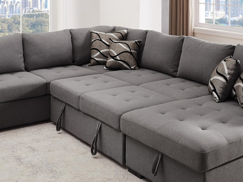 Sofa Cama Modular C/divan Forma En U 6 Plazas Thsuper Beige