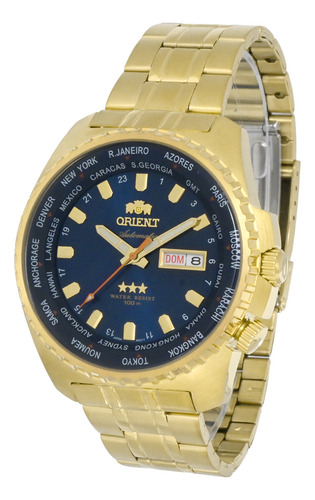 Relógio Orient Masculino Automatico 469gp057f D1kx Dourado Cor do fundo Azul