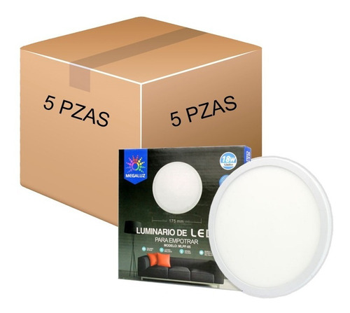 Paquete 5 Luminarias Led 18w Ilumina 90w Empotrar 175mm C8s