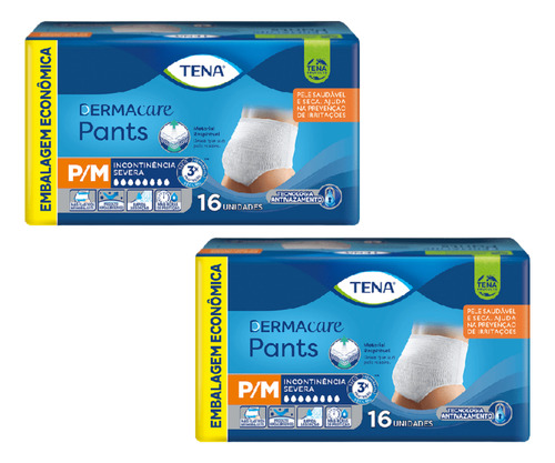 Kit 2 Fraldas Geriatrica Tena Dermacare Pants P/m16 G/eg16