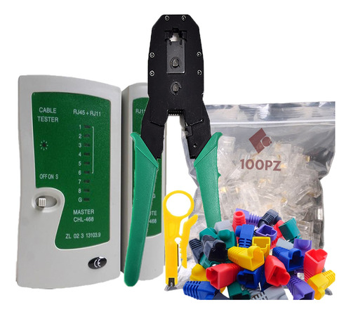 Kit Pinza Ponchadora, Tester Probador,100 Plug ,100bota Cat5