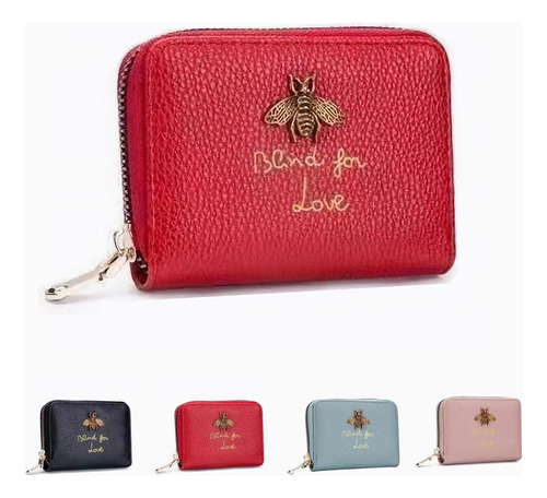 Cartera Multitarjeta Little Bee Tarjetero Multifunción Color Rojo