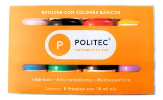 Kit Pinturas Acrílicas Politec 8 Colores Básicos 30 Ml C/u