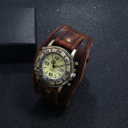 Reloj De Pulsera De Cuero Con Hebilla Retro Punk Para Hombre