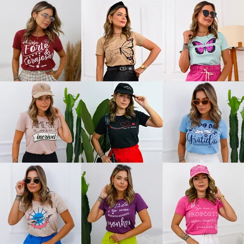 comprar Kit 3 Baby Look Manga Curta Gola Redonda Básica Casual