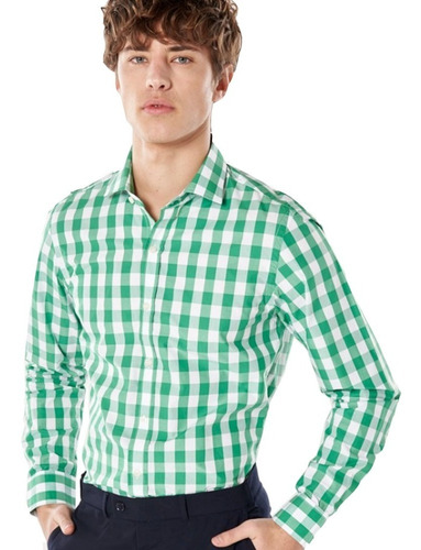 Camisa Hombre Bensimon Slim Fit Cuadrille Verde Pre