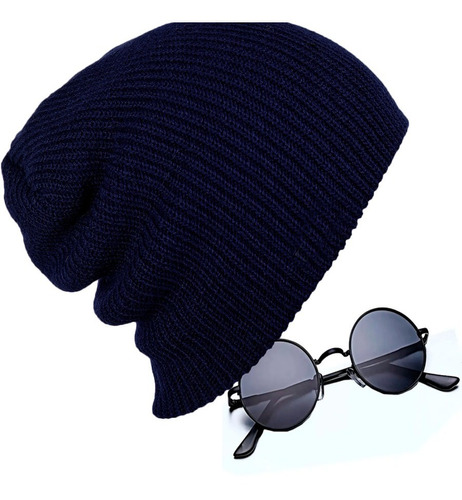 Combo Gorro Tuka Long Beani + Gafas Redondas Moda Unisex