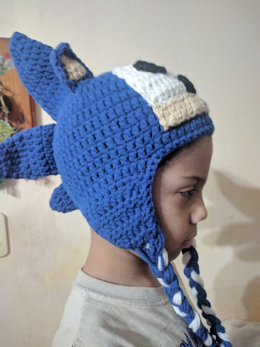 Gorro Sonic Hedgehog Crochet Artesanal- Talle Inf 4 A 6 Años