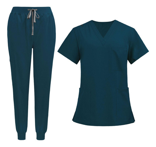 Conjunto Médico Elegante Con Cuello En V Y Pantalones Para