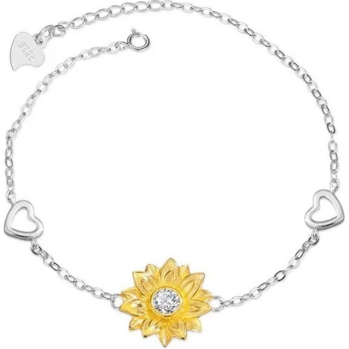 Pulsera Girasol Plata 925 Corazón Mujer Joya Regalo