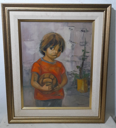 Cuadro De Nelly Alvarez  Niño Con Pelota  Óleo 50x40 L264 