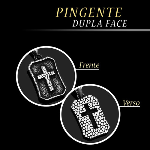 Corrente Pulseira Masculina Placa Cruz J-1432 Aço Inox Prata