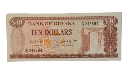 Billetes Mundiales : Guyana 10 Dolares Nuevo Guayana