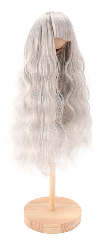 Peluca Gris Con Flequillo Liso, Pelo Largo Y Rizado, Para Br