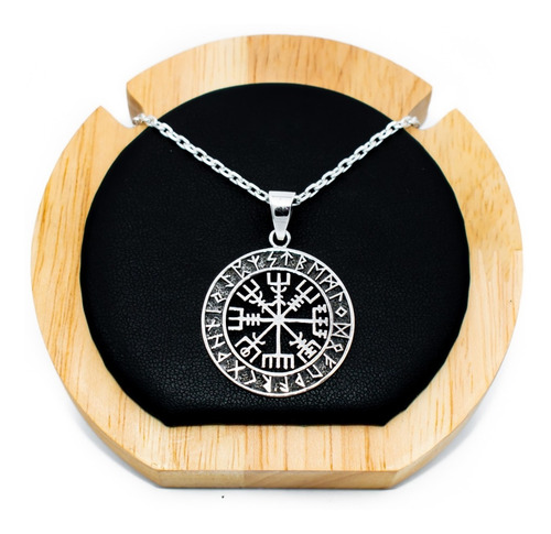 Imagen 2 de 7 de Colgante Vegvísir Nórdico Vikingo En Plata Fina 925 + Cadena