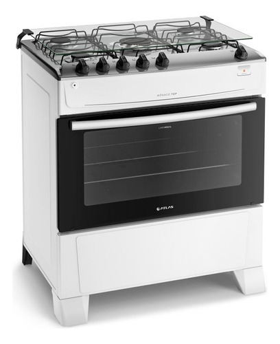 Fogão 5 Bocas Branco A Gás Com Mesa Inox Atlas Mônaco Top Bivolt 110/220V