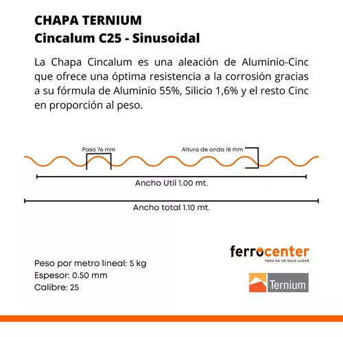 Chapa Acanalada Sinusoidal Galvanizada C-25