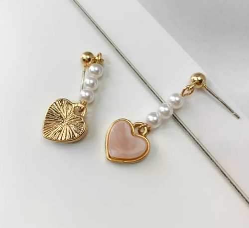 Aros Aretes Pendientes Corazon Colgante Baño Oro 18 Kilates