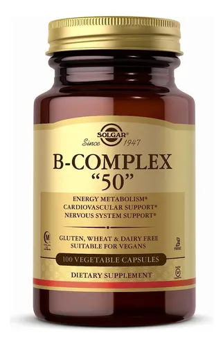 Solgar B-complex  50  - 100 Cápsulas Vegetales Sin Omg, Vegano, Sin Gluten 100 Cápsulas