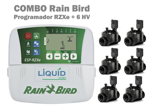 Combo Riego Programador Rain Bird Rzxe 6 Zonas + 6 Ev 100hv