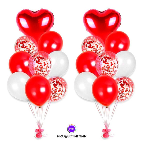 Bouquet Rojo/ Blanco Love De 9 Globos Desinflado Completo