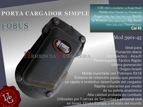 Imagen 2 de 7 de Porta Cargador Simple Cal 45 Fobus 3901-45 Colt 1911/bersa