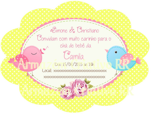 Imagem 3 de 6 de Arte Digital Personalizada Convite Passarinhos Chá De Bebê