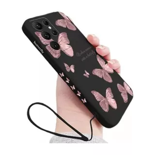 Carcasa De Silicona Diseño De Mariposa Para Samsung + Correa