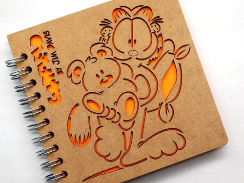 Libreta Madera Corte Láser Garfield Y Pooky