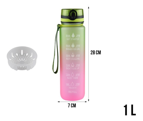 Imagen 4 de 10 de Bote Vaso De Agua Motivacional 1000 Ml Termo Cilindro Popote
