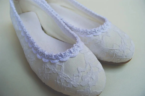 Zapatos Novia Blancos Chatitas Casamiento Fiesta Encaje | Envío gratis
