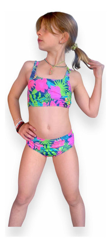 Malla Bikini Cali Niña Uvupf50+ Top Tiras + Bombi Tropical E